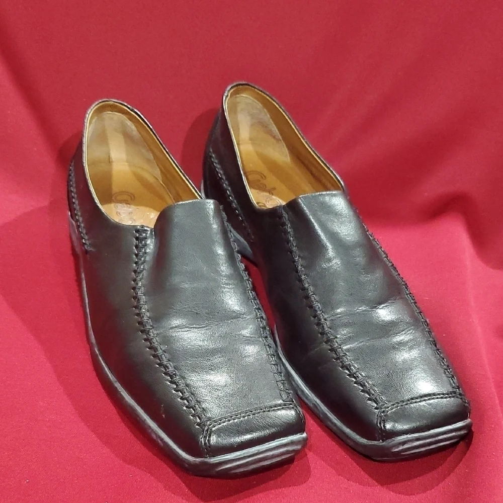 Gabor Black Leather Slip-On Loafers